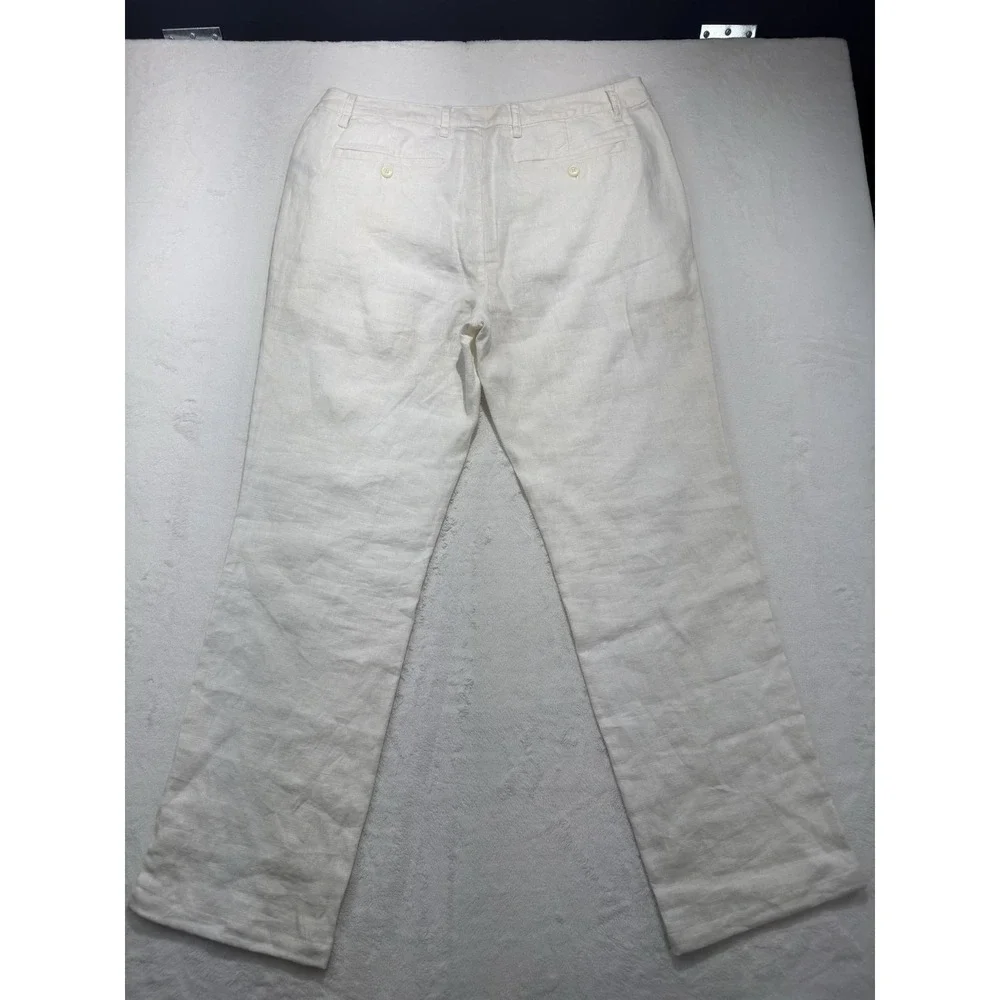 Saks Fifth Avenue Pants Mens 34x32 White Linen Flat Front Straight Leg Casual